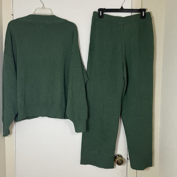 NEW! Free People FP Beach Solar Cardigan Pant Lounge Sweater Set Pine Green Med - Picture 9 of 10